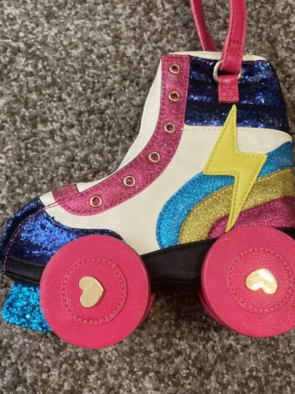 Betsey Johnson Roller Skate Blue Pink Yellow Rainbow Glitter Crossbody Bag Purse - Picture 5 of 12